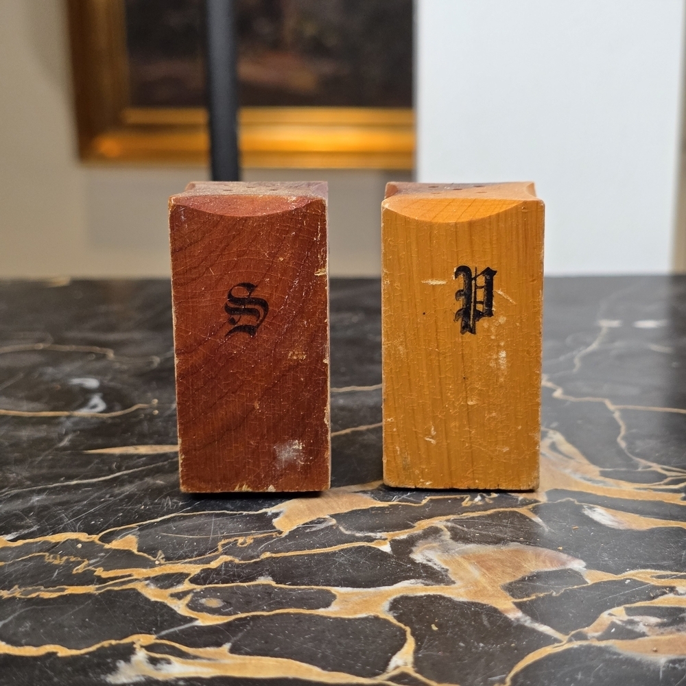 Vintage Wooden Salt & Pepper Shakers Madison Wisconsin Souvenir Rustic Block Got